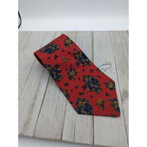 Adolfo Silk Tie Red Print Floral Blue 56"